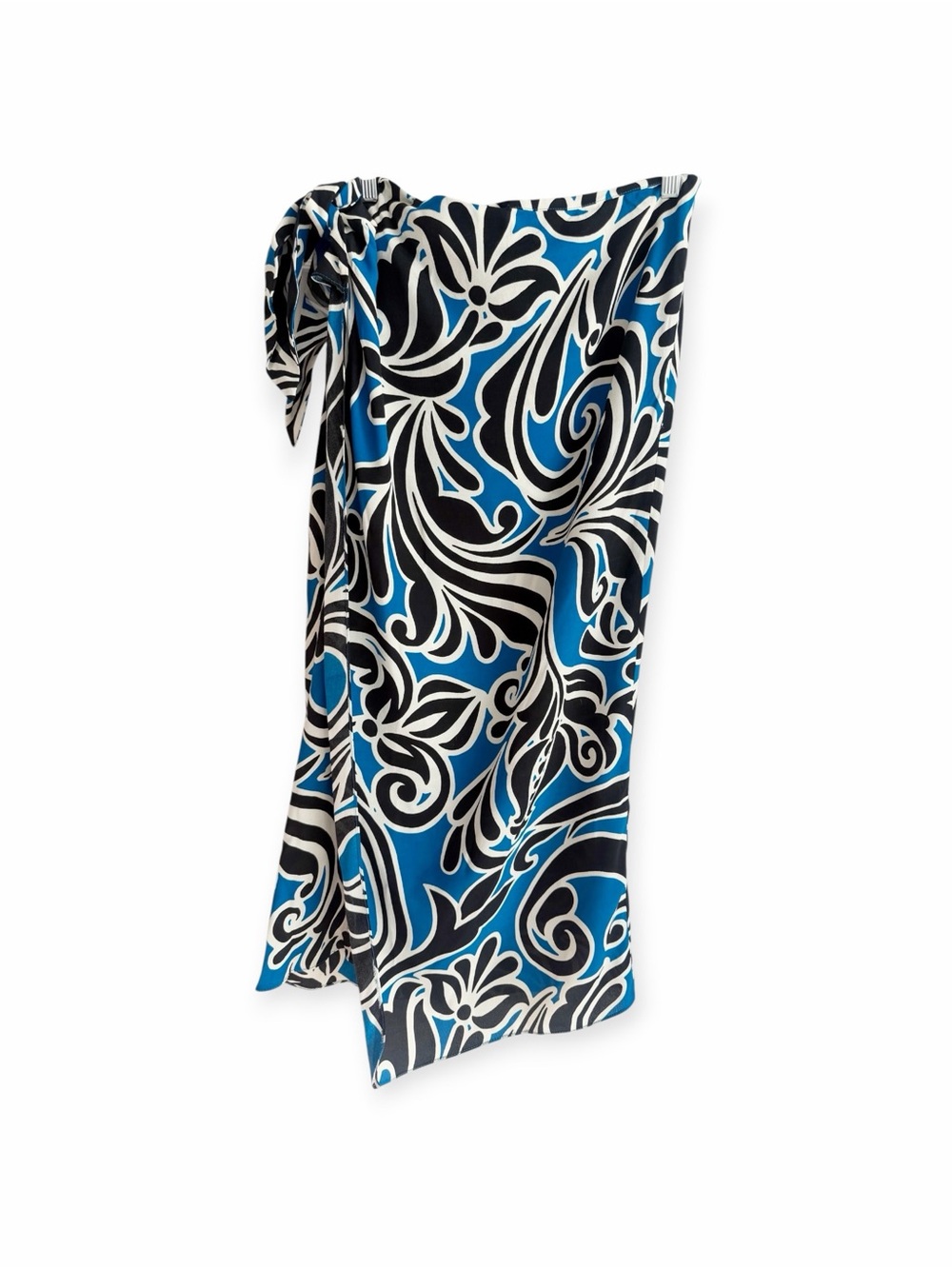 NEW Zara Cobalt Blue Black Floral Paisley Wrap Skirt XL